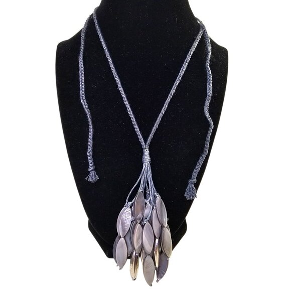 J Jill Necklace Abalone Sculpted Shell Tassel‎ Pendant & Braided Grey Cord Adj. - Picture 1 of 7